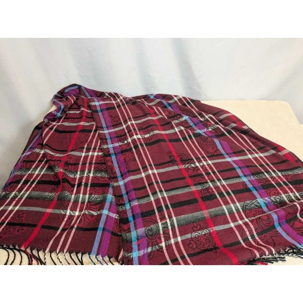 Burgundy Plaid Paisley Scarf‎ Wrap Shawl - Warm Fashion Accessory